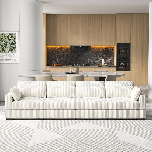 KSFASHZ Kleines 4-Sitzer-Sofa, modulares Lounge-Sofa, Sofamodular für Wohnzimmer, Sofa, 4-Sitzer, RelaxRelax, 4-Sitzer, SofaChaiselongue, einfache Montage, 330 x 88 x 85 cm, Beige