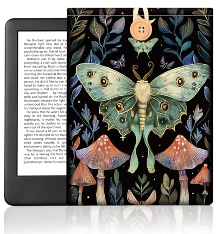 Mondmotte EBook Reader Tasche Für 6 E Reader, Mushroom and Vines E Reader Hülle Mit Knopfverschluss wasserdichte Beidseitig Bedruckte E Book Hülle Aus Memory Stoff Zum Schutz des Bildschirms