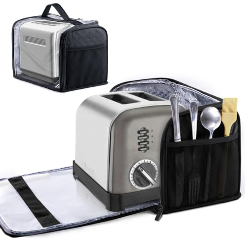 BAGSPRITE Toaster Cover for 2 Slice Wide Slot, Full Open Dust Covers for Kitchen Appliances Compatible with Cuisinart, BELLA, Black and Decker 2 Slices, Toaster Bags with Zipper Closure (Cover Only)
