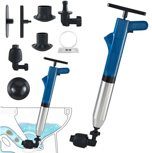 High Pressure Toilet Plunger Set,Toilet Plunger Unblocker Heavy Duty UK, High Pressure Plunger Kit with 4 Replaceable Heads,Toilet Unblocker Tools for Unblocking Toilet Bathtub Shower Floor Drain