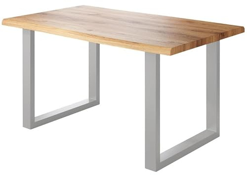 Loreno Esstisch 120 cm x 80 cm, MDF, Wildeiche-Optik, U-Gestell Silber | 4 cm Tischplatte; Perfekt für Esszimmer und Küche