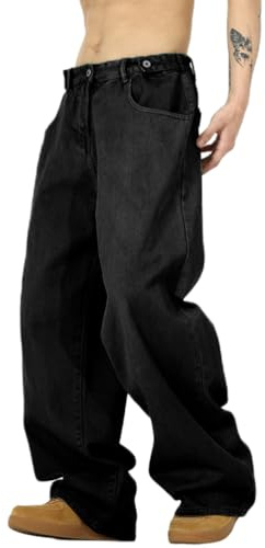 Oanviso Jeans Homme Pantalons en Denim Lâche Vintage Mode Jean Y2K Baggy Pantalon avec Poches Adolescents Pant Cargo Coupe Droite Hip-Hop Pants Streetwear A Noir M