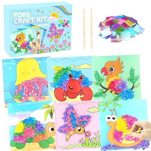 DIY Bastelset Kinder ab 4-9 Jahre,Tiere Bastelset Spielspielzeug,Vogel,Krabbe,6 Stück DIY Set Poke Art Basteln Kinder,sauberer Spaß,Kreativ Set für Kindergeburtstag Geburtztag Geschenk für 4-12 Jahre
