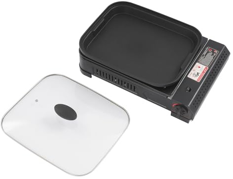 Réchaud de camping à gaz 1 feu réchaud à gaz avec plaque de cuisson, couvercle, acier inoxydable portable 2,1 kW cuisinière à gaz de camping pour extérieur, camping, arrière-cour 45 x 30,5 x 8,5 cm