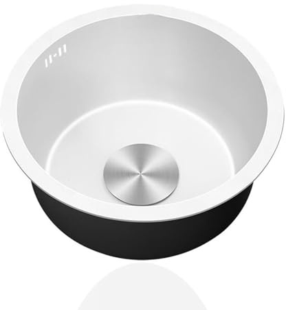 Pileta Blanco,Fregaderos Cocina 1 Seno,Lavadero Cocina Inox Redondo,Pila PequeñO con Drenaje,Formas de Instalar Sobre Encimera/Bajo Encimera (Ø 32cm)