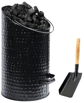 Hammered Ellipse Coal Hod Bucket with Shovel – Galvanised Metal Coal Scuttle with Handle – Durable Fireplace Ash, Kindling & Log Storage – Stylish Fireside Accessory – Firewood Holder for Indoor Use