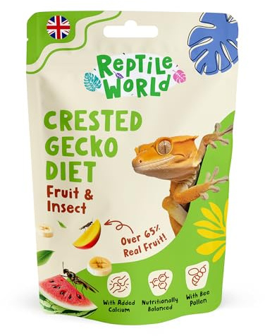 Reptile World Crested Gecko Diet - Fruit & Insect 60g | Complete Food for Geckos, All Natural, 65% Real Fruit, Made in the UK