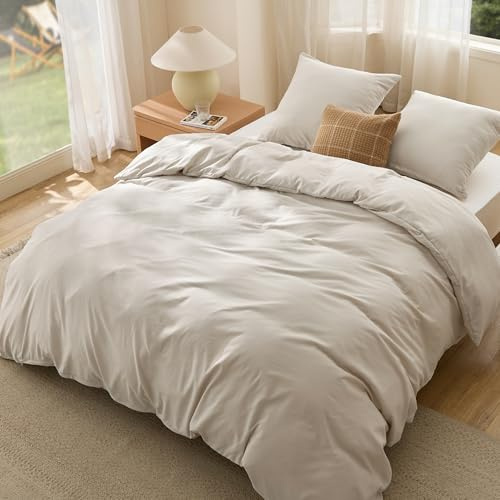 BEDSURE Bettwäsche 260x240 3teilig Leinen - 1 Bettbezug 260x220 cm + 2 Kissenbezüge 65X65 cm, ÖKO-TEX Bettwäsche-Sets Beige Polyester Mikrofaser mit Reißverschluss | Mikrofaser Bettwäsche mit Reißverschluss einfache Montage Öko-Tex Zertifiziert für Haus und Hotel