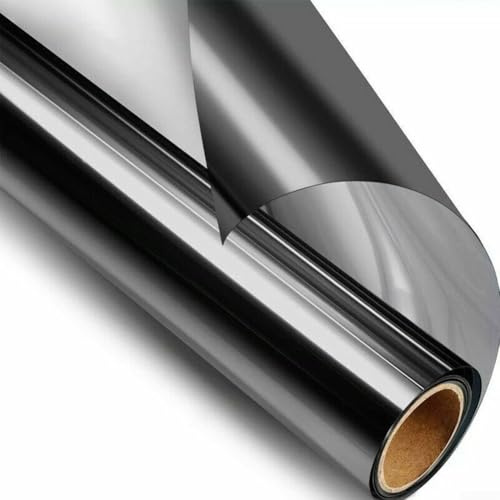 Pellicola a specchio unidirezionale per finestre, protezione della privacy, adesivo in vetro riflettente nero isolante termico (50 cm x 200 cm)
