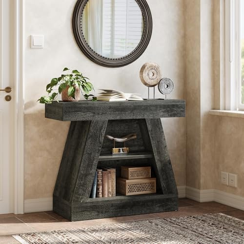 Tribesigns 68 cm großer Konsolentisch im Landhausstil für den Eingangsbereich, 3-stufiger moderner Sofatisch mit Ablage hinter der Couch für Wohnzimmer, Flur, Eingang (schwarz)