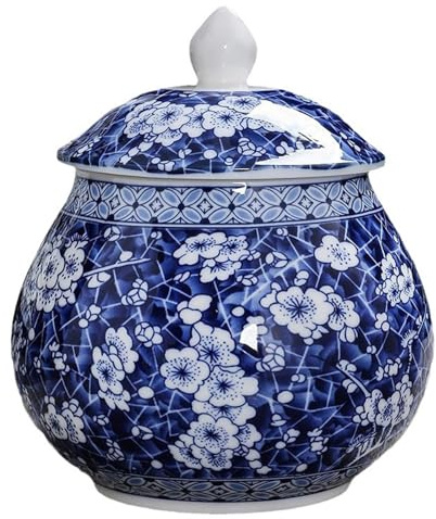 Chinese Style Ceramic Tea Caddy, Chinese Style Blue and White Porcelain Ceramic Storage Jar, Tea Storage, for Tea, Coffee, Herbs, Sugar