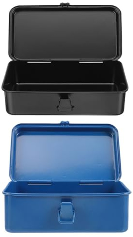 PartyKindom 2pcs Heavy Duty Metal Toolbox Set with Tools Storage Container Car Tools Organizer for Mechanics and Electricians in Blue Black for Vehicle Use