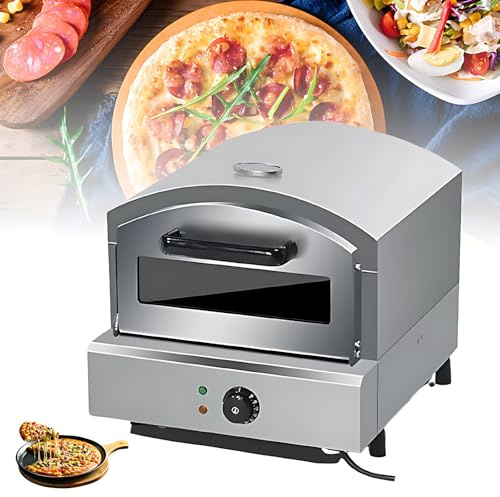 Electric Pizza Oven, 2000W Stainless Steel Commercial Countertop Oven with 300℃ Temperature Control for Pizza, Steak, Arabic Bread