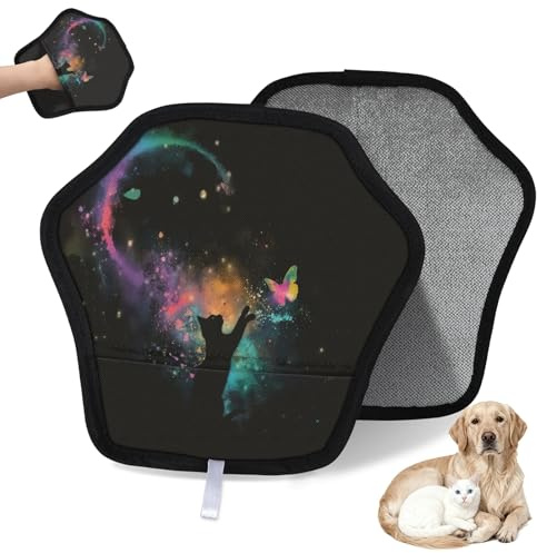 WowPrint Wasserfarben-Handschuh für Katze, Schmetterling, Tierhaarentfernung, wiederverwendbar, elektrostatische Tierhaar-Handschuhe, Bürstenwerkzeug für Couch, Kleidung, Teppich, Möbel, Autositz, 1