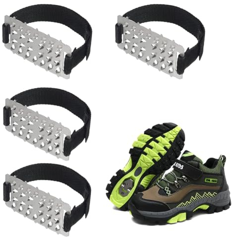 Aoreun 2 Paar Anti Rutsch Schuhspikes, Steigeisen grödel für Bergschuhe, Schneeketten Schuhe Universal, Ice Snow Grips Schuhkrallen, rutschfeste Eisspikes für Schuhe und Stiefel