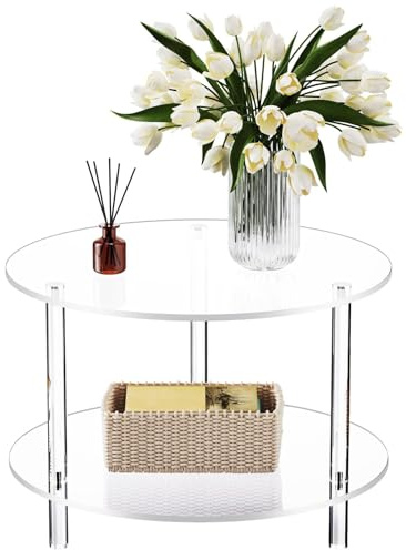 Kaffeetisch | 2-lagiger Wohnzimmer Mitteltisch - 15,7 x 15,7 x 16,5 Zoll Heller Nachttisch, Moderne Möbel für Studie Schlafzimmer Balkon Garten