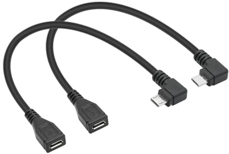 90° Micro USB Male to Female Left & Right Angled Extension Cable 9in，1Pair | Charging & Data Sync Cord for Phone, Tablet, MP3 and More