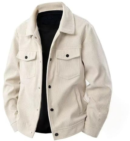 Generisk vintage-manchesterjacka för män med fleecefoder varm lastbilsarbetsjacka, avslappnad cargojacka med fickor, Benvit, 3XL