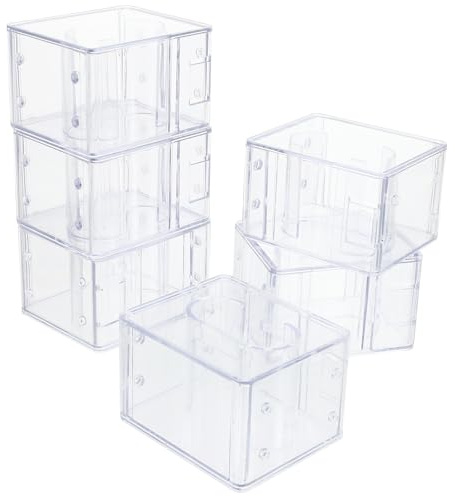 MAGICLULU Scatola Esposizione per Conservazione Plastica Resistente e Trasparente 6 Pezzi Coperchio, Organizer Impilabile in Contenitori Piccoli Orologi da Uomo per Collezione e Regalo