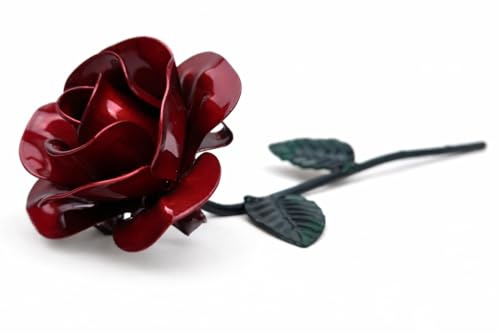 DEKOROA Rosa Eterna Roja y Verde de Hierro Forjado 22 cm
