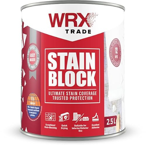 WRX Stain Block Paint, Solvent-Based Stain Blocking Primer Sealer, Flat Matt Finish, Interior & Exterior Primer for Walls, Wood, Metal, Brick, Concrete and PVC (1 Liter)