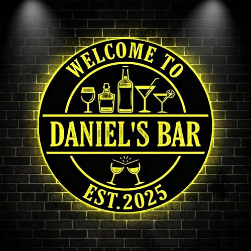 soulglass Individuelles Cocktail-LED-Neonschild, personalisierter Name, Metalldekor mit Hintergrundbeleuchtung, Vintage-Pub- und Getränke-Themen-Leuchtschild für Männerhöhle, Keller, Party, Geschenk