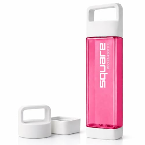 Clean Bottle Square Trinkflasche, 740ml, BPA-frei, himbeerfarben, von beiden Seiten aufschraubbar, auslaufsicher, spülmaschinengeeignet, perfekt für Sport und Freizeit