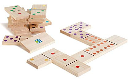 Buiten Speel GA278 - Dominospiel, 28 Dominosteinen aus Holz mit bunter Beschriftung multi colored