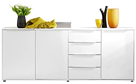 trendteam smart living Kommode Schrank Nala, 204 x 82 x 35 cm Front Hochglanz, Korpus: Weiß Melamin mit viel Stauraum