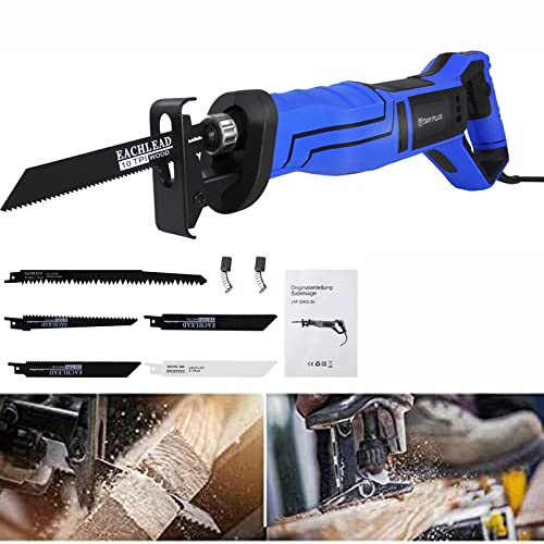 Sierra de sable eléctrica, Sierra universal, Sierra de cola de zorro, 900W con longitud de carrera de 28mm, 2800SPM velocidad variable, Forro rápido, 5 hojas de sierra para madera, metal y plástico