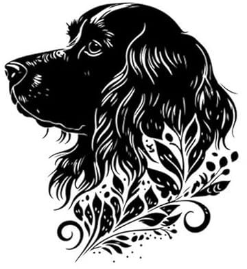 adrium Holz-Bild 80 x 80 cm: Monochrome Vektorillustration eines englischen Cocker Spaniel-Kopfes mit floralem Ornament. Ideal für Designs im Zusammenhang (202403029)