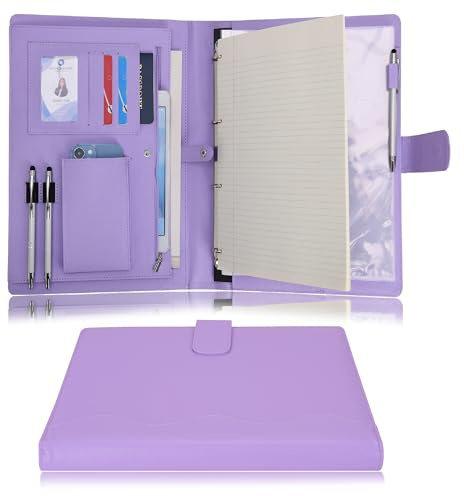 Wonderpool A4 PU Cuir Porte Document Classeur Anneaux Planchettes à pince Amovible Dossier De Conférencier pour Organiseur Conférence Réunion Bureau Voyage École (Violet)