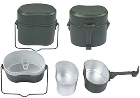 plplaaoo Military Mess Tin Camping Cooking Set Vintage Style Aluminium Alloy with Non-Slip Grip Durable Multifunction Portable for Camping Hiking Cycling Backpacking Army Green
