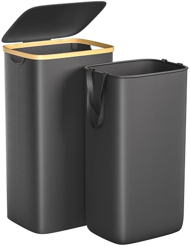Foluck Large Laundry Hamper, 100L Waterproof Laundry Basket with Lid and Removable Bag, Collapsible Tall Clothes Hamper with Bamboo Handles for Clothes Toys in Dorm Bedroom Bathroom, Black