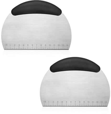Lot de 2 grattoirs noirs pour la pâtisserie, grattoir à nourriture pour la cuisson, grattoir à pâte en acier inoxydable avec poignée en silicone (2 noirs)