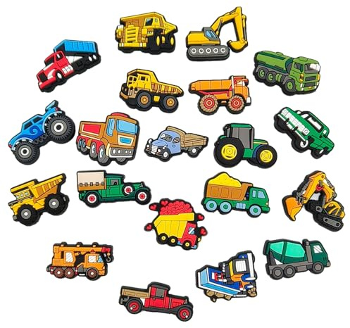 20 Vielseitige Schuhanstecker in Bagger-Form - Hochwertige PVC Schuh-Charm für Crocs, Jibbitz kompatible, lustige und einzigartige Crocs Pins für Kinder und Erwachsene