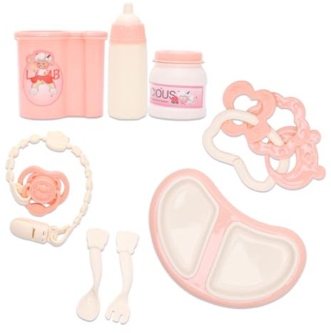 Miunana 8 pcs Baby Puppe Zubehör Realistische Babypuppen Fütterung Kit Geschirr Set für 14-17 Zoll Newborn Puppe Playset Weihnachten Geburtstag Geschenke Spielzeug für Kleinkind Mädchen