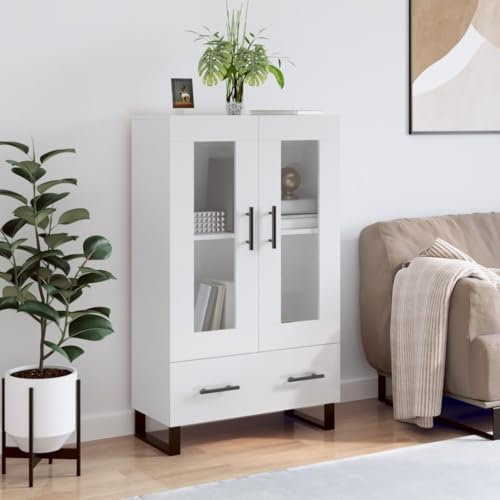 ShGaxin Highboard Ingenieurholz weiß glänzend 69,5 x 31 x 115 cm, Sideboard für Wohnzimmer, Eingangsschrank, Flur, Küchenschrank, Wohnzimmerschrank, Hilfs Möbel 828326