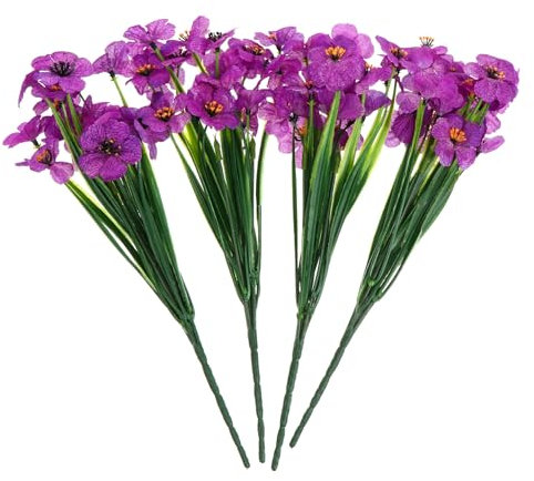 Alipis 1 Set 4pcs Decorative Artificial Silk Violet Flowers With Leaves - Tall Faux Purple Wisteria Plant
