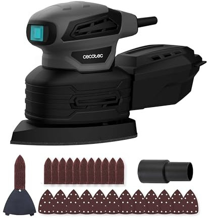Cecotec Lijadora Eléctrica Orbital PerfectSurface 180 Delta. 180W, Accesorio FingerDetail, Forma de Delta, 12 Recambios de Disco, Cable de 3m, Depósito de Polvo y Conexión para el Aspirador