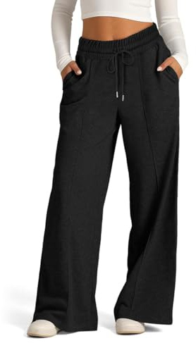 GRMLRPT Pantalon de Sport Femme Pantalon de Jogging Survêtement Droit Pants Décontracté à Couleur Unie avec Poches Pantalon de Loisirs pour Running Fitness Training Yoga(Noir,L)