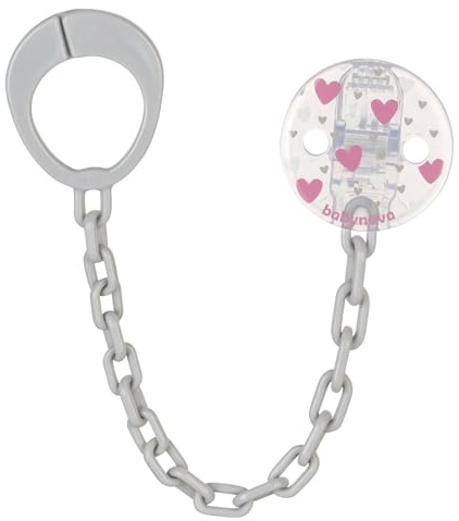 babynova Catena per Ciuccio con Clip e Anello Adattatore – Portaciuccio per Bambini – Compatibile con Qualsiasi Ciuccio – Accessorio per Passeggino – Essenziale per Neonati – Senza BPA - Cuori rosa