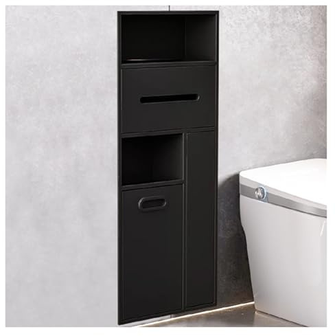 Nicho - Armadietto nascosto per bagno, in acciaio inox 304, porta carta igienica, per camera da letto, ufficio, cucina, colore: nero, 30 x 78 x 14 cm