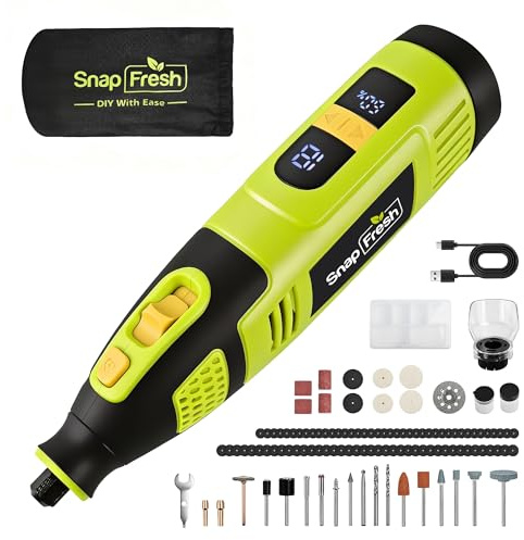SnapFresh Outil Rotatif Multifonction Sans Fil 12V avec 111 Accessoires, Vitesse Variable 5000–32000tr/min, Affichage Numérique & Mémoire de Vitesse, pour Découpe, Ponçage, Perçage, Gravure, Polissage