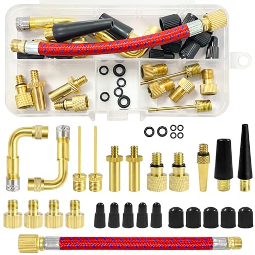 Klerbesh 32 Stück Fahrradventil Adapter Set, Universal Ventiladapter für DV SV AV Französisches Ventil auf Autoventil, Aufsatz für Kompressor und Luftpumpe, inkl Sortierbox und Ballnadel