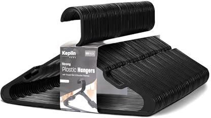 KEPLIN Kleiderbügel aus Kunststoff, schmal, langlebig, mit Schulterrillen, platzsparender Schrank-Organizer für Hemden, T-Shirts, Blusen und Alltagskleidung, 39 cm breit, 50 Stück
