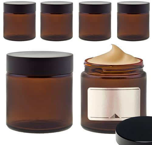 mikken 6 Glastiegel 120 ml/Salbentiegel/Cremetiegel aus Braunglas inkl. Etiketten