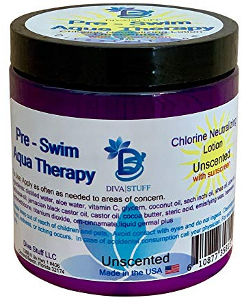 Diva Stuff Pre-Swim Aqua Therapy Chlorine Neutralizing Body Lotion, Protects Skin From Chlorine and Salt Water, 8 oz - Made in the USA, Unscented Sunscreen
