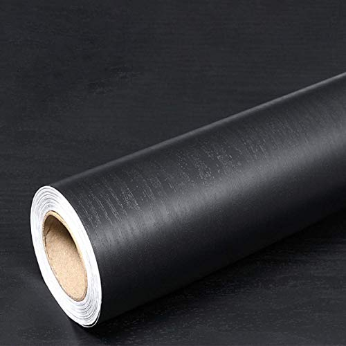 Hode Matt Black Vinyl Wrap For Kitchen Cupboards Furniture, Wood Effect Sticky Back Plastic Roll, Worktop Vinyl Covering Furniture Stickers, Self Adhesive Wallpaper Contact Paper 30x200cm