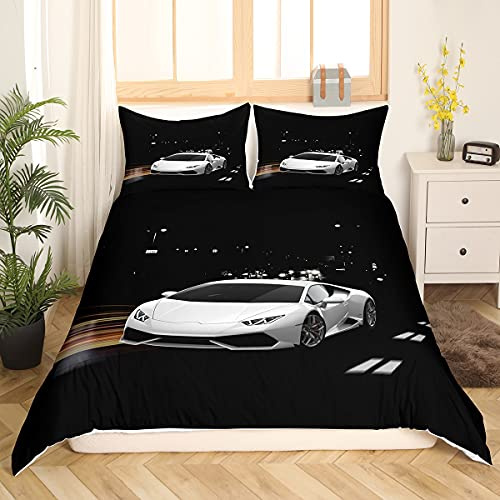 Rennwagen Rennauto 3D Print Betten Set Racing Car Bettwäsche Set Microfaser Himmlische Qualität Luxus Modern Bettbezug mit 1 Kissenbezug 2 teilig 135x200 cm + 80x80 cm Jungen Kinder